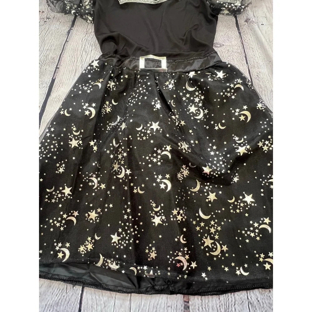 NEW Girls Halloween Celestial Witch Costume Black Silver M(7/8)